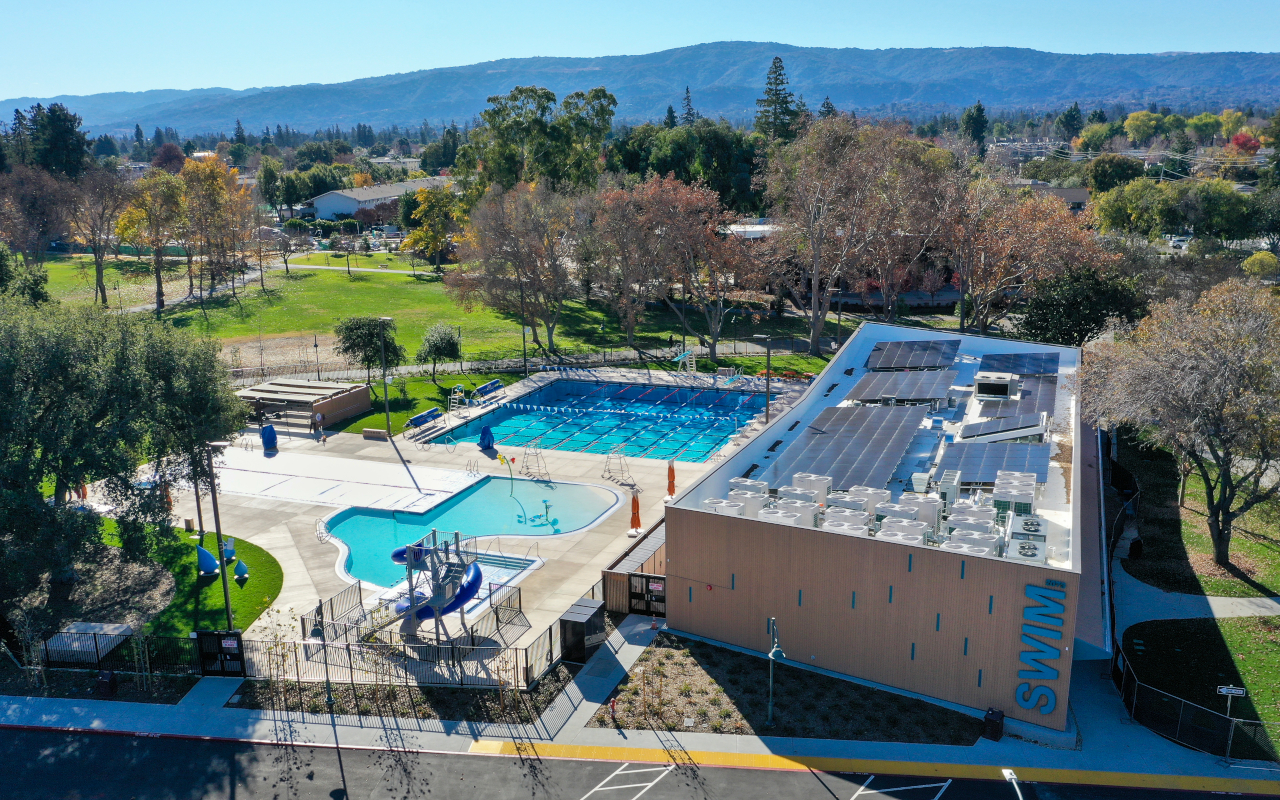 Rengstorff Park Aquatics Center with Mountains and Skyline
