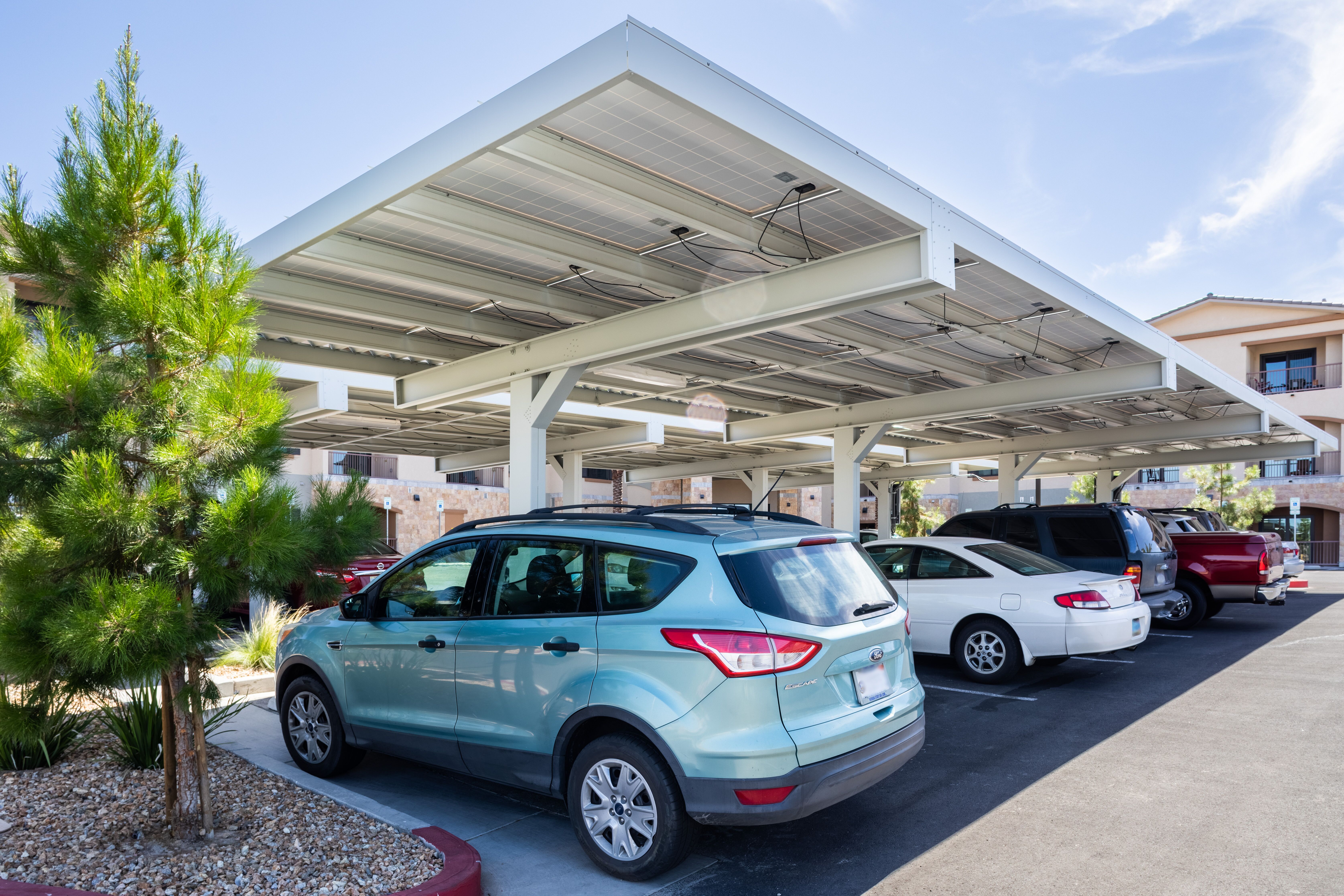 Solar Canopy Carport Covering Parked Cars