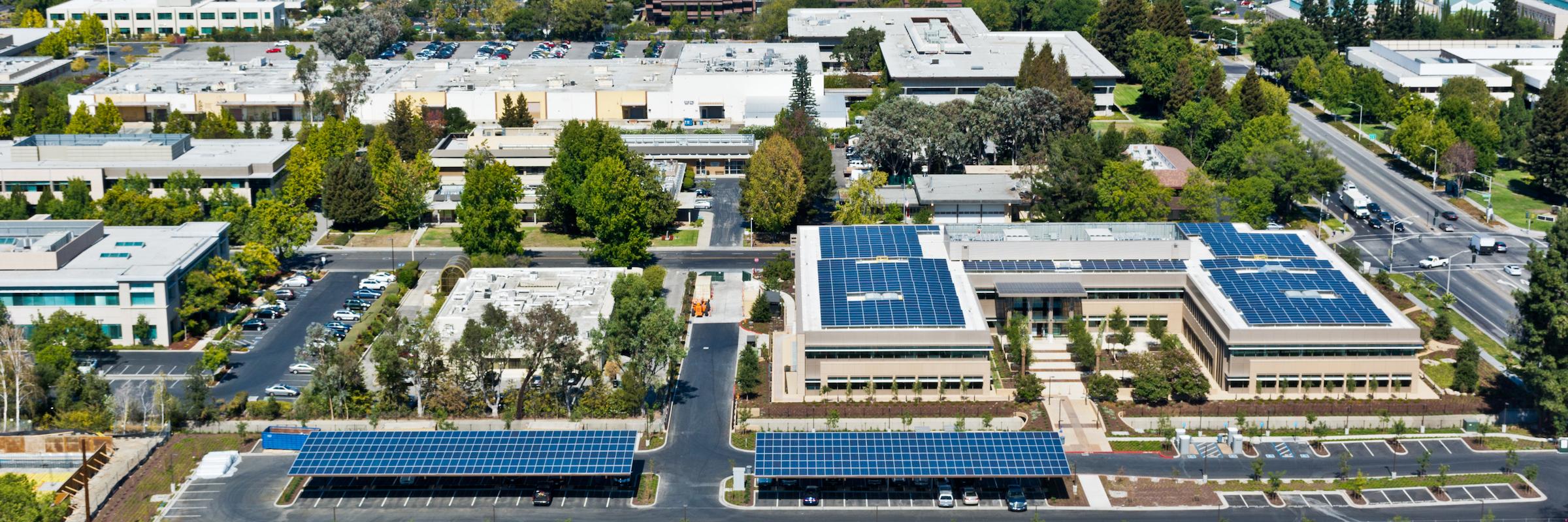 Page Mill Office park with roof and ground mount solar