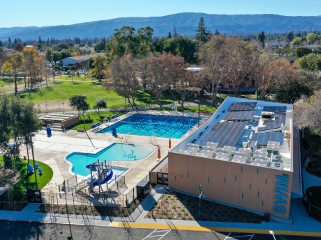 Rengstorff Park Aquatics Center with Mountains and Skyline